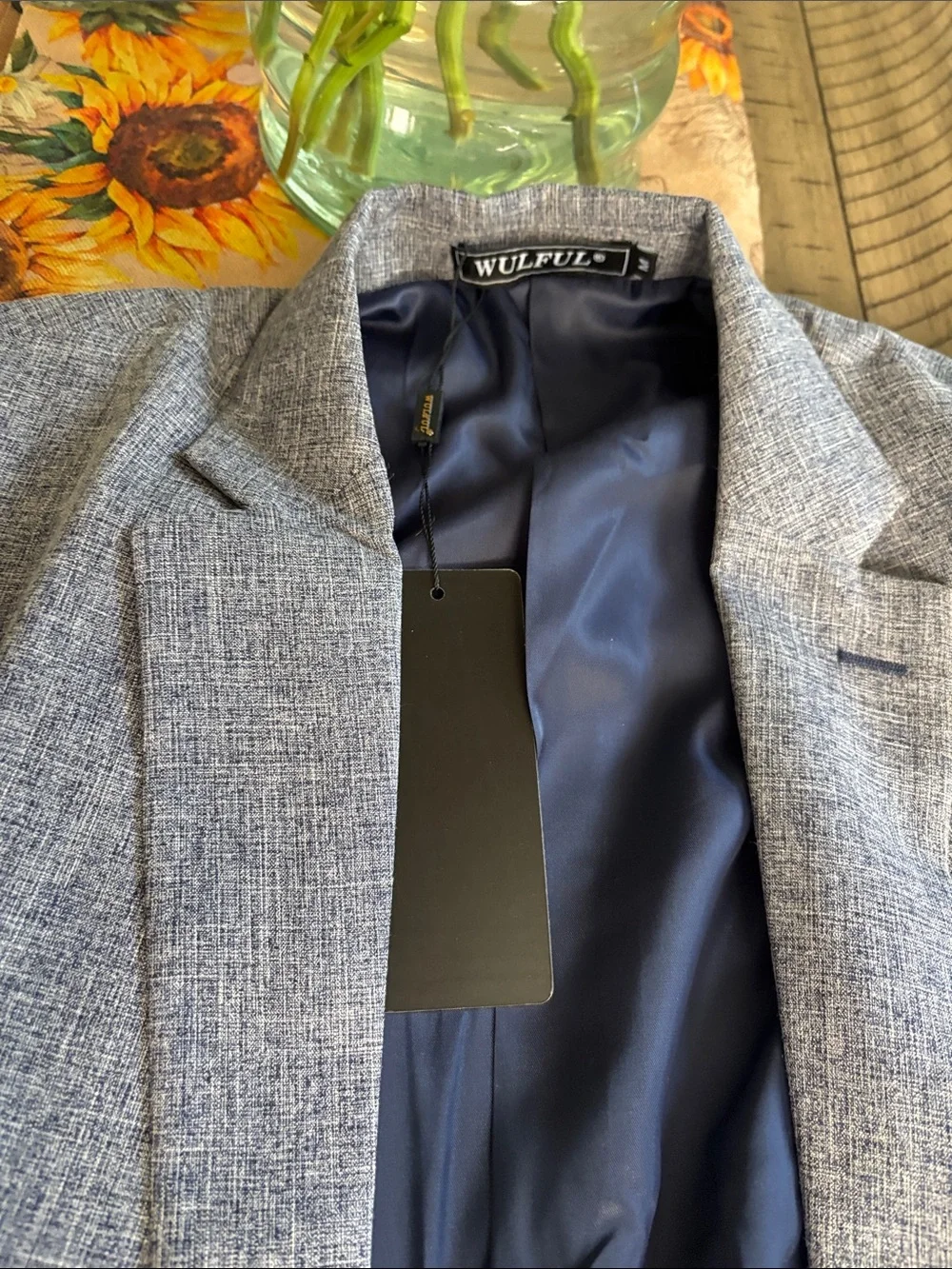 Men's Light Gray Textured Blazer - Blue Lining